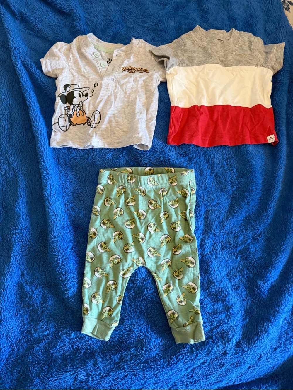 Mickey Graphic Grey Tee + Stripe Top + Mint Dino Leggings Set